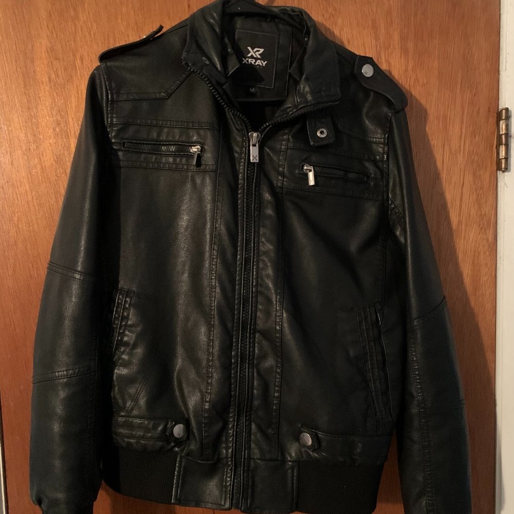 Hot Topic XRAY Faux Leather Bomber Jacket Black